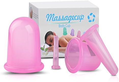 Anti Vacuum Cellulite Cup Silicone Cup Set Cupping Therapy for Cellulite Body Massage Suction Cups Therapy LEVENUSTAR（4 pack Pink Cupping Therapy Set）