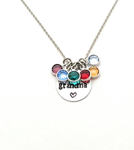 Personalized Gift for Grandma Grandchildren Simulated Birthstone Necklace-18 Inches Length