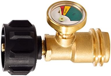 Propane Tank Gauge - Gas Pressure Meter, Solid Brass RV Propane Gas Level Indicator, Tank Connector Adapter, Leak Detector Fit QCC1/Type1 Connection for RV, Camper, Turkey Fryer, Cylinder, Gas Grill
