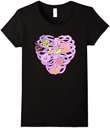 Womens Heart-Shaped Ribcage Pastel Goth Kawai Shirt Large Black