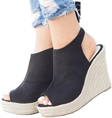Wedges Sandals For Womens Espadrille Platform Peep Toe Ankle Strap Mid Heel Suede Back Lace Up Sandals