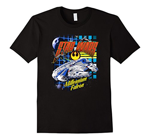 Mens Star Wars Millennium Falcon Retro 80's Intro Graphic T-Shirt Large Black