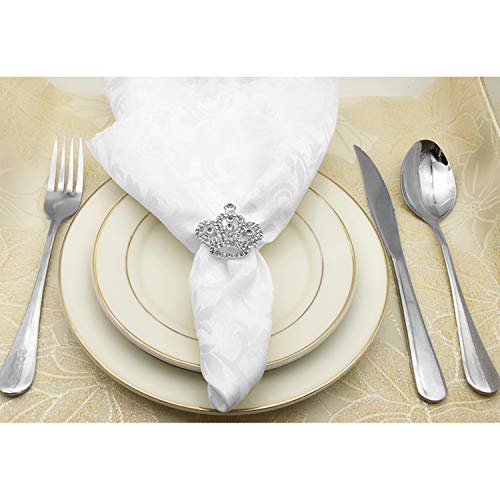 LogHog Silver Crown Napkin Rings Set of 6,Delicate Rhinestone