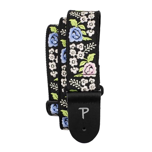 Perri's Leathers Ltd. – Cosida – Bordado Jacquard – Longitud ajustable – Para guitarras eléctricas, acústicas y bajos – Diseño floral vintage – Hecho en Canadá