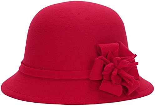 Women's Vintage Faux Wool Round Fedora Cloche Derby Bow-Tie Bowler Cap Hat Red one size