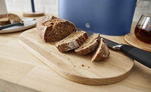 Swan Nordic Oval Bread Bin with Cutting Board Lid, Carbon Steel Body, Airtight Bamboo Lid, Blue - Image 3
