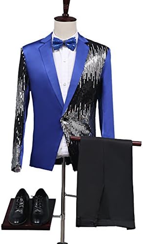 ANFF Men's 2-Piece Suit Blazer Lapel Sequin Party Tuxedo Casual Jacket Pants Set S35