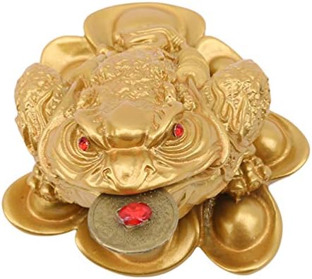 LWANFEI Lucky Money Toad Statue Feng Shui Toad Treasure Basin Statue With Coin Attract Wealth and Good Luck Decoration,Gold,L