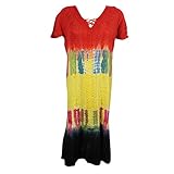 Mogul Womens Holiday Dress Tie-Dye Rayon Embroidered Floral Cap sleeves Tank Dress