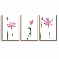 3 Piece Framed Canvas Wall Art Pink Lotus Flowers Canvas Prints Home Artwork Decoration for Living Room,Bedroom - 16