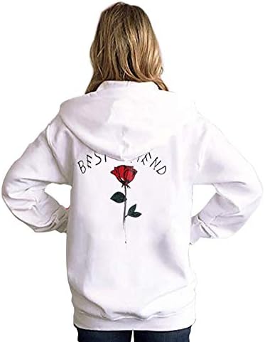 Women Best Friends Hoodie Sweatshirt, Girls Long Sleeve Hooded Hoodies Casual Blouse T-Shirt Short Pullover Crop Tops White