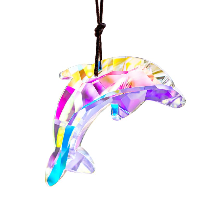 76mm/3in Lovely Crystal Dolphin Sun Catchers,Window Crystal Prism Suncatcher,AB Coating Hanging Crystals for Indoor Outdoor Christmas Decor