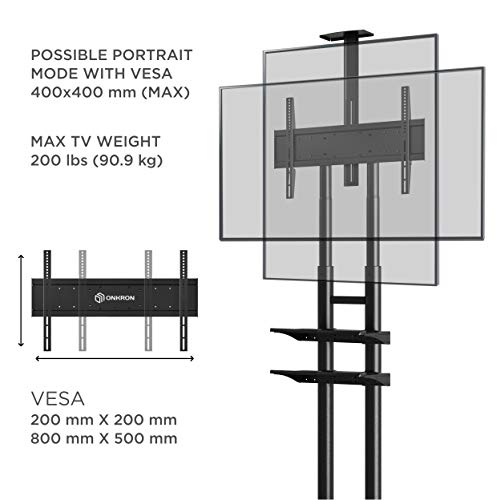 ONKRON Mobile TV Stand TV Cart with Wheels for 55" to 80 Inch LCD LED Flat Screen TV with AV Shelves TS1892 - Thumbnail 4