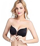MEINAIER Self Adhesive Bra For Backless Dress,Reusable Silicone Push Up Invisible Bras With Drawstring For Women,For Dress Wedding Party [NEW VERSION],Black,B