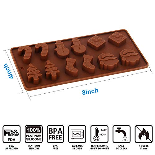 RUCKAE Chocolate Molds-Silicone Candy Molds-6 Pack-Ideal Silicone Molds for Hearts, Starsï¼ŒFlowersï¼ŒEmojis, Christmas Themed Shapes