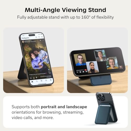 Satechi Magnetic Magsafe Wallet, Double Flap Stand Card Holder, 4 Slots with Front NFC Pass-Through, Adjustable Phone Attachment for iPhone 17/16/15/14/13/12, Travel Accessory