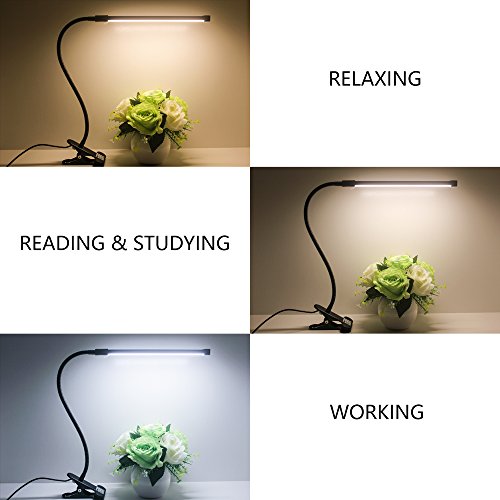 V Smart Life LED Desk Lamp Dimmable Eye Care Reading Light 3 Color Changing 10-Level Brightness Mental Flex Clamp Lamp Clip On Light LED Table Light (Black)