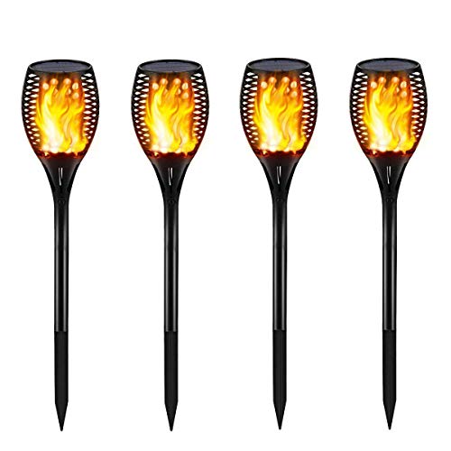 Loryro Solar Lights Outdoor Waterproof, Flames Torches Lights Dancing Flickering 96 LED Landscape Decoration Lighting Auto On/Off Solar Security Spotlight for Garden Patio Yard Driveway (4 Pack)