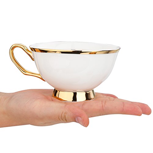 ARTVIGOR New Bone Espresso Cups and Saucer Set of 4 with Gold Rimmed for Coffee and Afternoon Tea, 14.6 X 14 X 4.1 Inches,