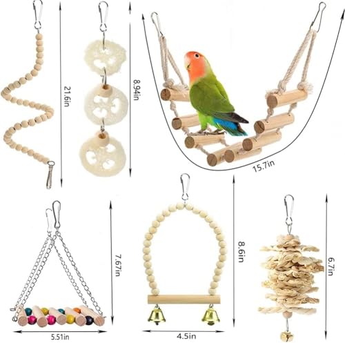 BBjinronjy Bird Parrot Toys Hanging 18 Pieces Bird Cage Accessories Toys Bass Ladder Chew Toy Hammock for Parakeets Love Birds Finches and Other Small Pets