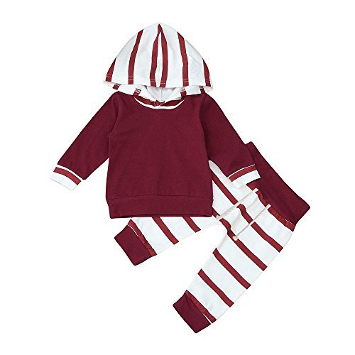 Staron 2pcs Toddler Baby Boy Striped Hoodie Tops+Pants Clothes Set Infant Outfits (3-6 Months, Red)