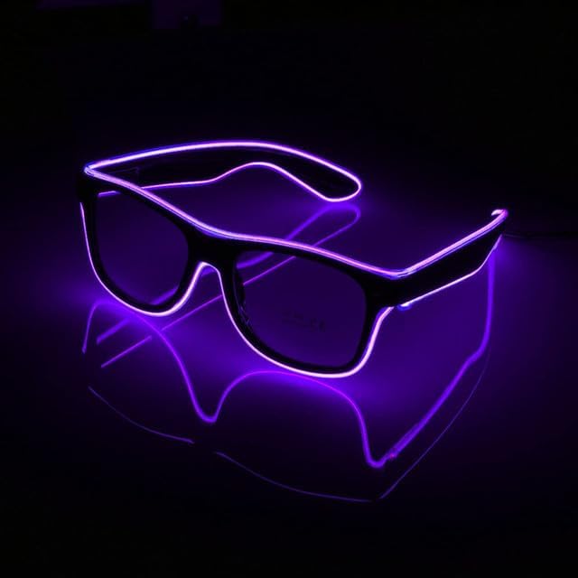 Gizelle® Neon El Wire LED Light Up Eyeglasses Eyewear For Nightclub Wild Party Halloween Crazy Parties Rave Party Clear With LED (Purple)-