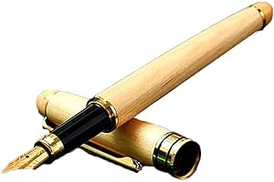 Gold Metal Wood Handle Fountain Pen Student Teacher Writing Pen Birthday Business Gift for Drawing, Writing and Journaling Ra