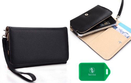 Ladies BLACK Multi Purpose smart phone case PLUS removable wristlet strap for BlackBerry Curve 8520 GSMÂ CellÂ Phone