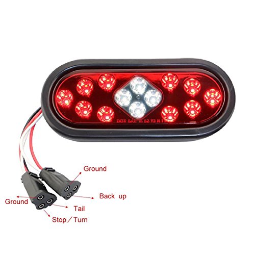 image for CZC AUTO 6'' LED Waterproof Oval Red Trailer Lights Rear Stop Turn Sig