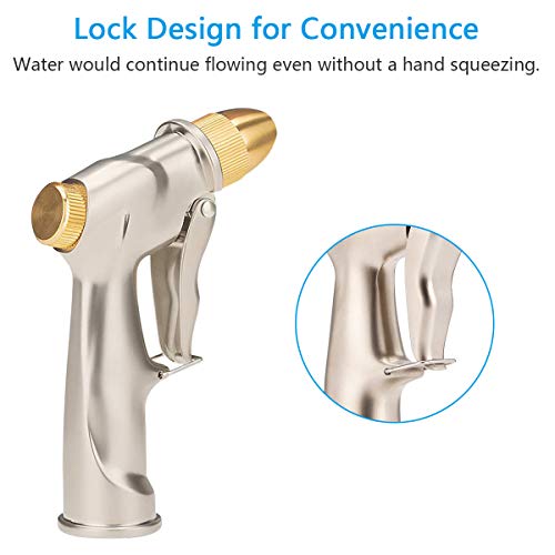 Cosy Life Garden Hose Spray Nozzle Metal with Brass Quick Connector High Pressure Heavy Duty Brass Water Hose Nozzle Sprayer 4 Adjustable Spraying Modes for Watering Plants, Car Wash and Showering Dog