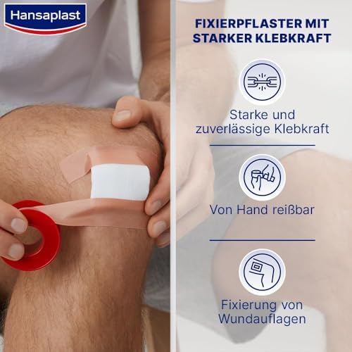 Hansaplast Fixierpflaster Classic (5 m x 2,5 cm), Tapeband zur einfachen und sicheren Fixierung von Wundverbänden, Heftpflaster Rolle mit starker Klebekraft.