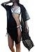 FOCUSNORM Women Chiffon 3/4 Sleeves Beach Dress Kimono Cardigan Swimsuit Cover Up (One size Fits US XS-L, Black)
