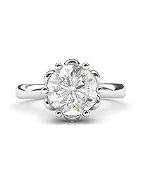 Anillo de compromiso de oro blanco de 14 quilates, estilo romántico de flor de 6 puntas, con diamantes de imitación de 2,0 quilates