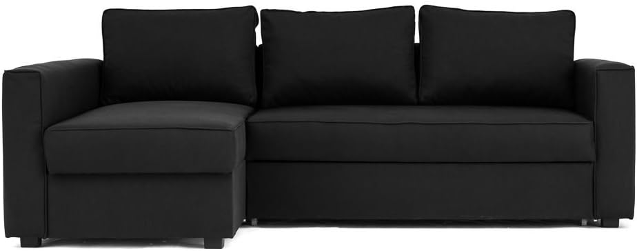 Abakus Direct Boston Corner Sofa Bed with Storage in Black - Left Hand