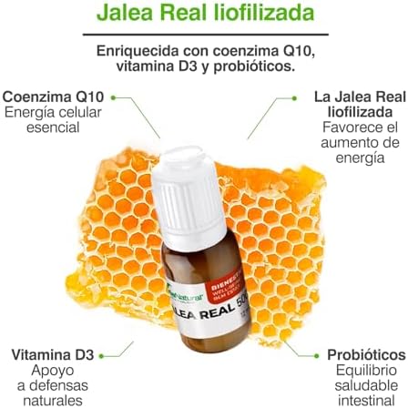 Royal Jelly 5000 com Coenzima Q10 e Vitamina D3 - Enriquecido com probióticos - Apoia a energia e a vitalidade física e mental em tempos de stress - 20 frascos - Soria Natural