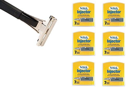 Shave Classic Single Edge Razor Handle with Schick Injector Refill Blades 7 Ct. (Pack of 6) + FREE Schick Slim Twin ST for Sensitive Skin