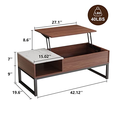 Tbfit Lift Top Coffee Table with Storage, Retro Lifting Coffee Tables for Living Room, Smart