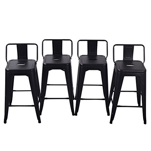 UPC 793029605942, Tongli Metal Barstools Set Industrial Counter Stool (Pack of 4) Patio Dining Chair Matte Black Low Back(set of 4) 26&quot;