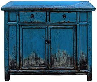 Chinese Distressed Bright Blue Side Credenza Table Cabinet Acs3978