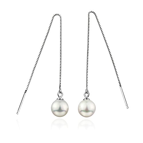 Liuananâ„¢ 925 Sterling Silver Imit Pearl Dangle Tassel Ear Threader Elegant Earrings