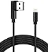 iPhone Charger Cable, Acessorz Nylon Braided Right Angle Elbow [1.5m/5ft 90-Degree] Reversible Metal Plug 8 Pin Lightning Sync & Fast Charging Cable Cord for iPhone, iPad, iPod (Black)