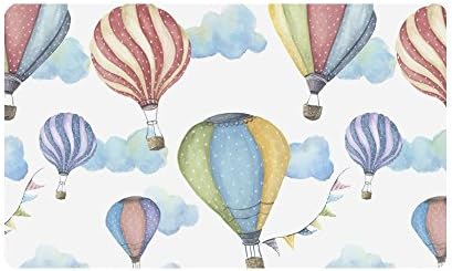 Watercolor Cartoon Hot Air Balloon with Flag Garlands and Clouds Doormat Anti-Slip Entrance Mat Floor Rug Indoor/Outdoor/Front Door Mats, Rubber Backing Large