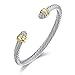 Ofashion Two Tone Cable Bangle Antique Cuff Bracelet with Zircon Inlaid Ends