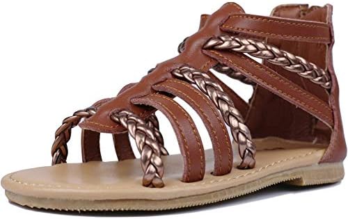 Toddler Girls Gladiator Sandals with Braided Strappy Girls Sandals Summer Shoes with Zipper for Baby Girls/Little Girls