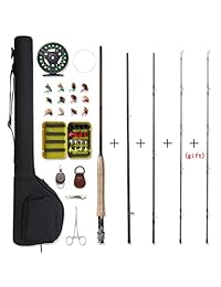 NetAngler Caña de pesca con mosca y carrete Combo Caña de pesca con mosca de 4 piezas Caña de mosca de aluminio de 5 vatios Kit de moscas de 28 piezas con punta de caña, respaldo y bolsa de tela gratis