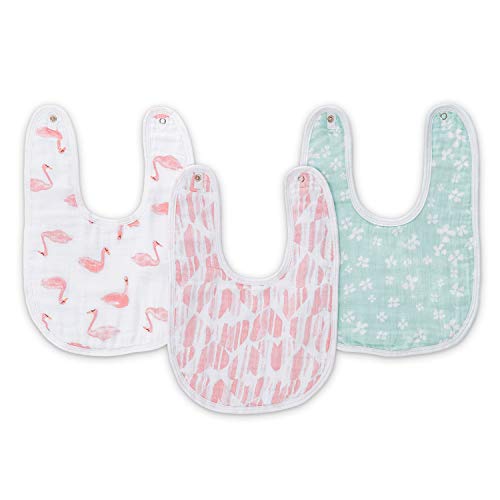 aden by aden + anais Snap Bib, 100% Cotton Muslin, Soft Absorbent 3 Layers, Adjustable, 13" X 9", 3 Pack, Briar Rose
