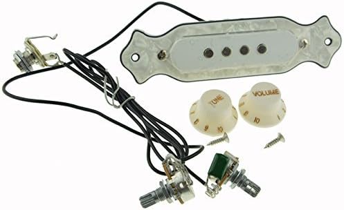 Pxyelec Prewired 4 String Guitar Single Coil Soundhole Pickup Wiring Harness for Cigar Box Guitar with Volume Tone Pots and Knobs