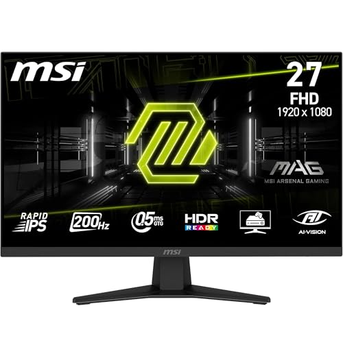 MSI MAG 274F 27 Zoll FHD 1920x1080 Gaming Monitor - Rapid IPS, 200Hz, 0,5ms, HDR Ready, Eye Care, HDMI 2.0b, DP 1.2a, Rahmenlos, neigungsverstellbar, VESA-Halterung, schwarz