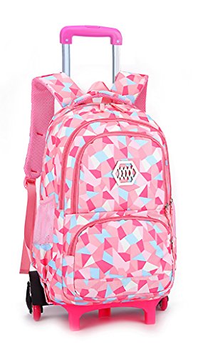 Meetbelify Kids Rolling Backpacks Luggage Six Wheels Unisex Trolley School Bags Climbing Stairs Pink For Girs