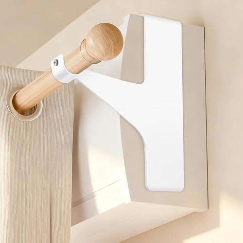 BANJILI Heavy Duty No-Drill Curtain Rod Holder - Reinforced Adhesive Roller Shutter Box Mount - Heavy Duty Metal Bracket 19-28mm (White-2 Brackets)